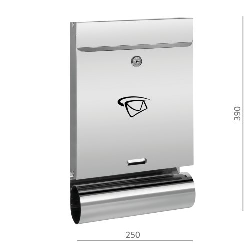 Poštovní schránka (390x250x60 mm), vhoz (20x240 mm) max. formát listu: A4, leštěná nerez /AISI304